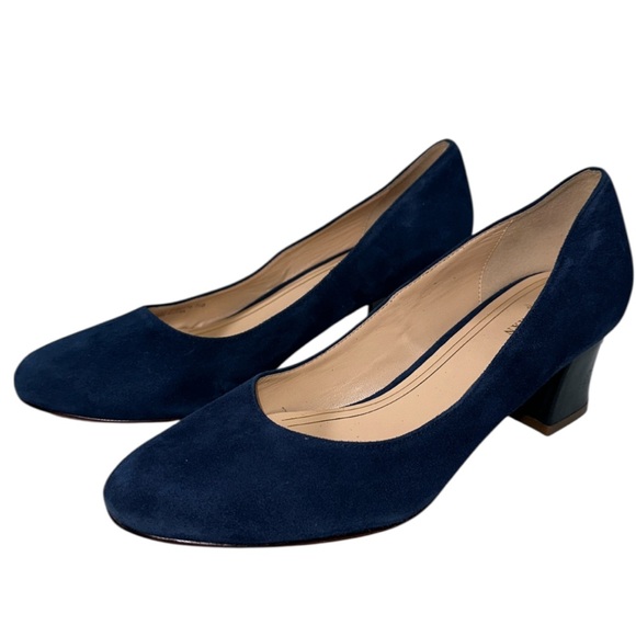 Cole Haan Shoes - Cole Haan Chelsea Blue Suede Patent Block Heel Pumps Size 7.5